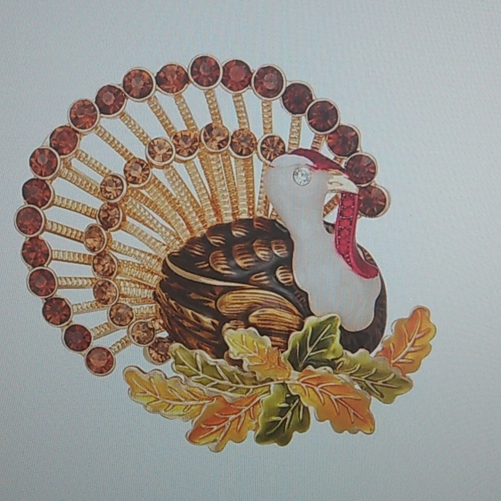 * CLEARANCE * Napier Gold and Red Turkey Brooch with Green Accents